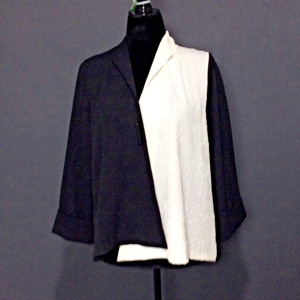 Vintage JBS LTD Jacket Womens Large Black Satin Modesty Panel USA Shoulder Pads